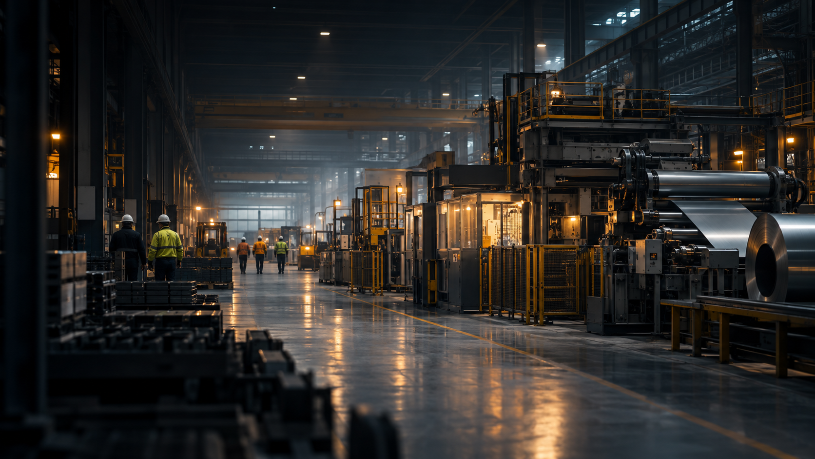 Modern manufacturing floor during an active shift